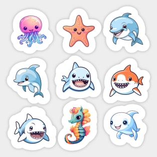 stickers bundle, swimming class, sea animals cartoon Sticker